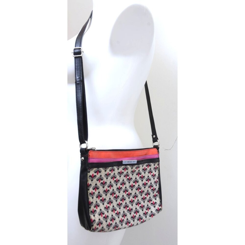 Relic Firefly Faux Leather Zippered Crossbody Black Orange Purse Vegan Funky